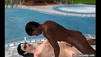 A big tit 3D brunette babe is sucking and fucking a big ebony cock