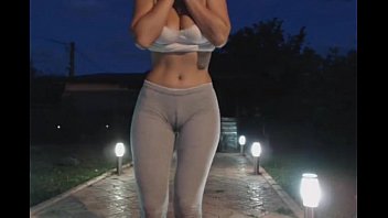 hot babe in yoga pants masturbates outdoors more at 24cams net