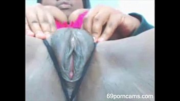 ebony girl rubs her fat pussy and squirts more at 69porncams com