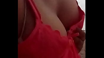hot figure desi girlfriend in pink nighty showing her sexy bust and nipple play