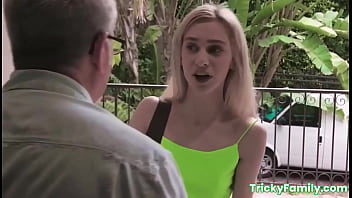 Young blonde granddaughter Chanel Shortcake banged hard by grandfather outdoor