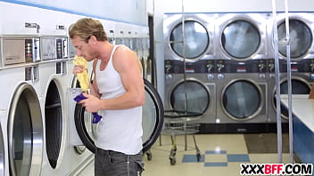 Four sexy teens fucking at laundry day