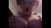 Juicy sexy fat girl shakes her big tits in front of the camera, to erotic music