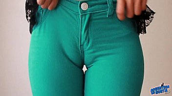 sweet cameltoe in tight green denim jeans ass perfection