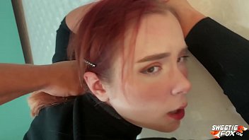 man facefuck rough pussy fuck of obedient redhead and cum on tits