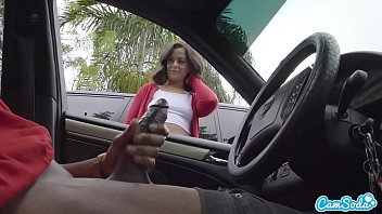 dick flash cute teen gives me hand job in public parking lot after she sees my big black cock